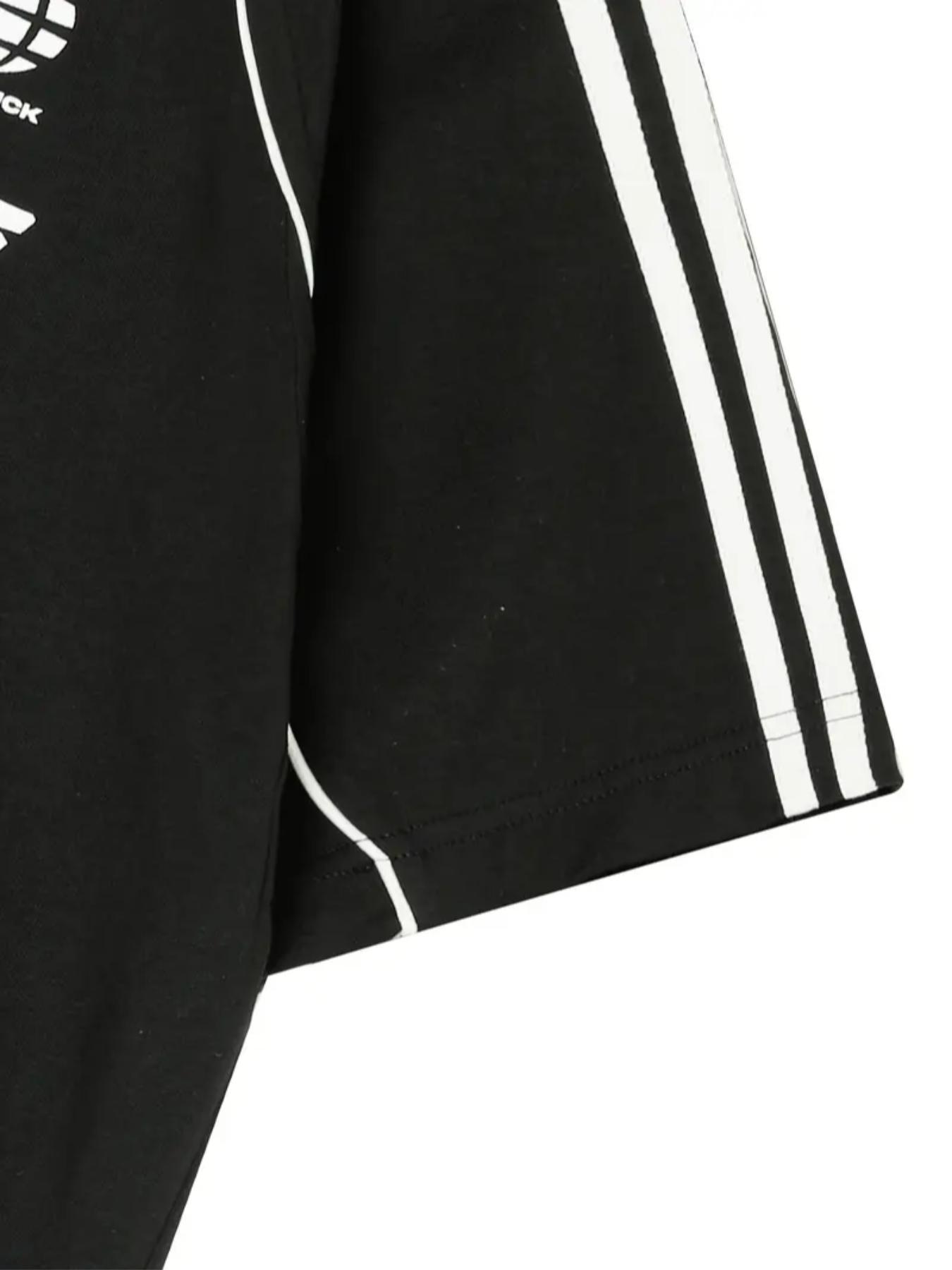 Men's Regular Fit Striped Trim Print Short Sleeve Tee, Casual Comfy Round Neck T-shirt for Summer, Fashion Men's Top for Daily Wear, Tropical