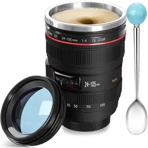 Camera Lens Coffee Mug Fun Photo Coffee Cup Stainless Steel Thermos Lens Mugs Great Gifts for Photographers, Suitable for Travel, Ideal as School Rewards