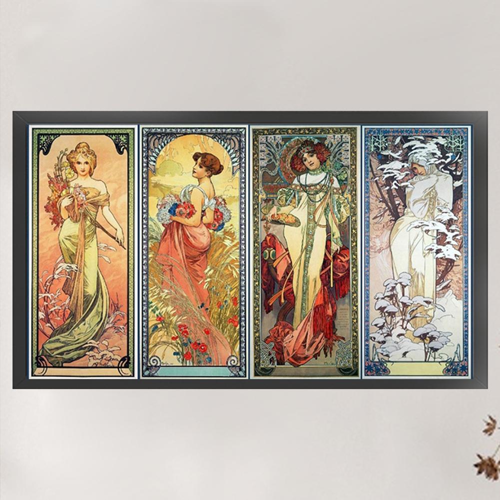 Four Seasons Goddess 11CT 3 Strands DIY Counted Embroidery Needlepoint Starter Kits for Beginners Adults Home Decor Cross Stitch Patterns Arts Craft Kits 35.43x19.69in