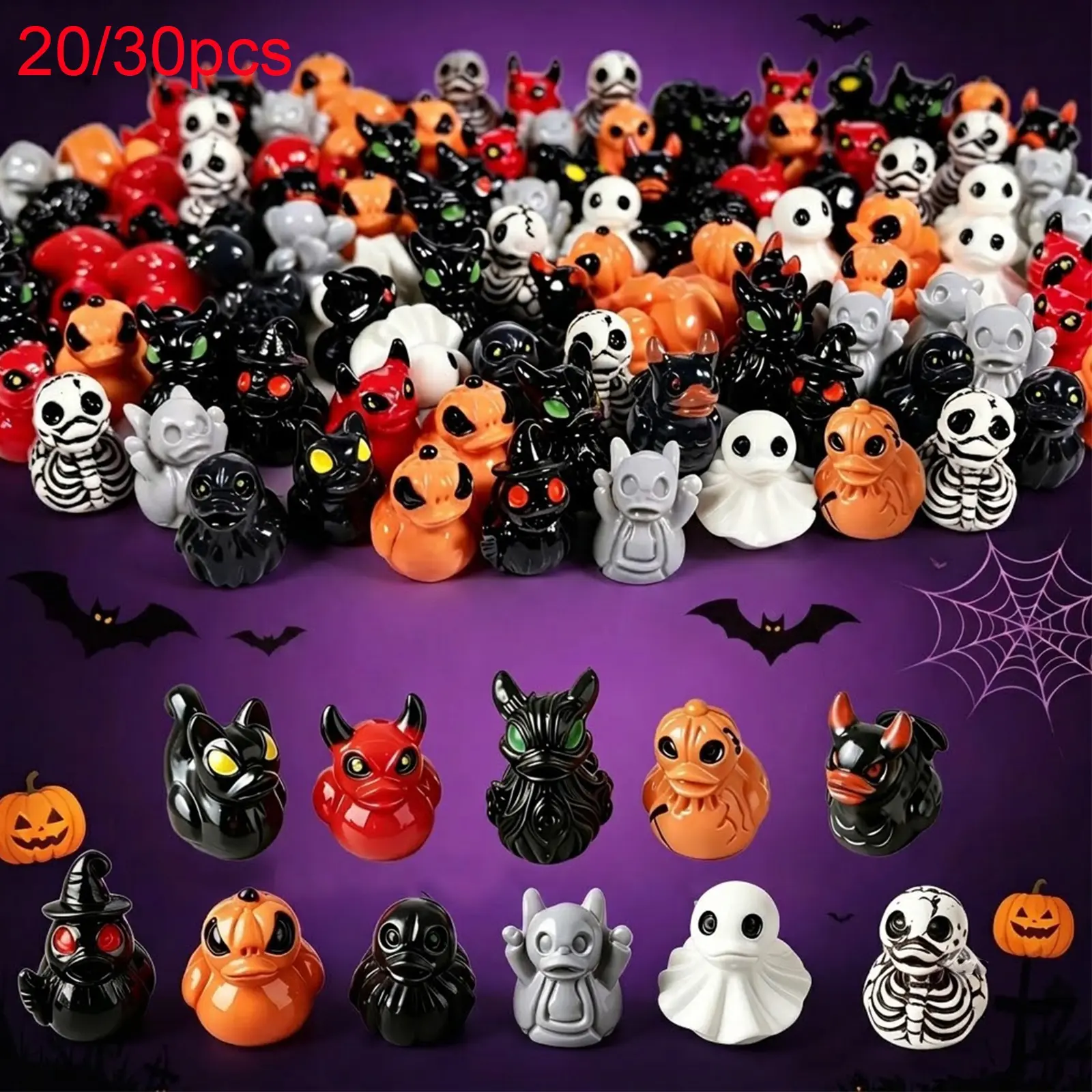 20/30 Mini Devil Ghost Skull Resin Duckies, Cute & Spooky Desktop Decor, Creative Garden Ornament, Halloween Christmas Party Gift