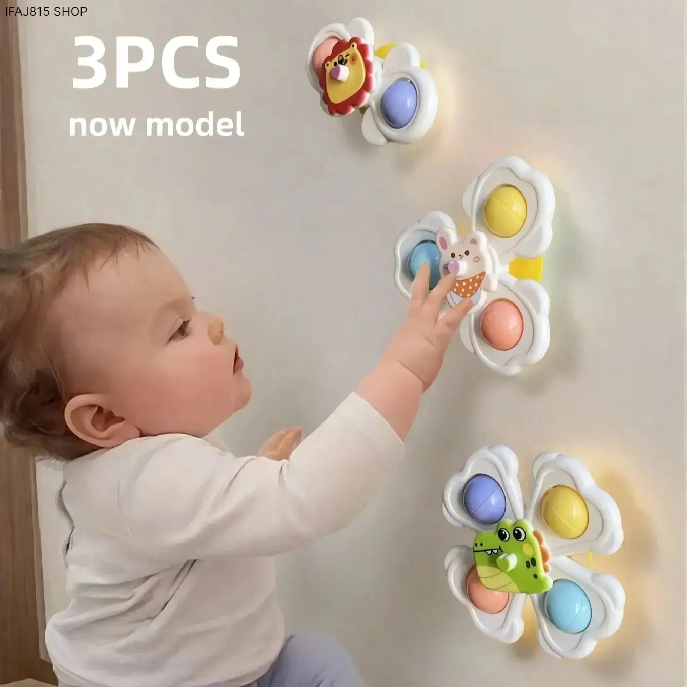 3PCS Suction Cup Spinner Toys for Toddlers, Montessori Sensory Fidget Toys for Ages 1-3, Baby Bath and High Chair Activity Toys, Educational Fine Motor Skill Learning Toy for Travel, Home and Early Development Play