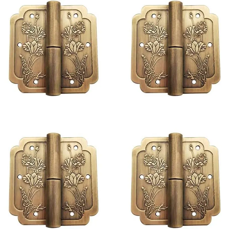 4 count Antique Brass Visible Small Hinges, 2x2 Inches Furniture Cabinet Drawer Double Door Removable Hinges