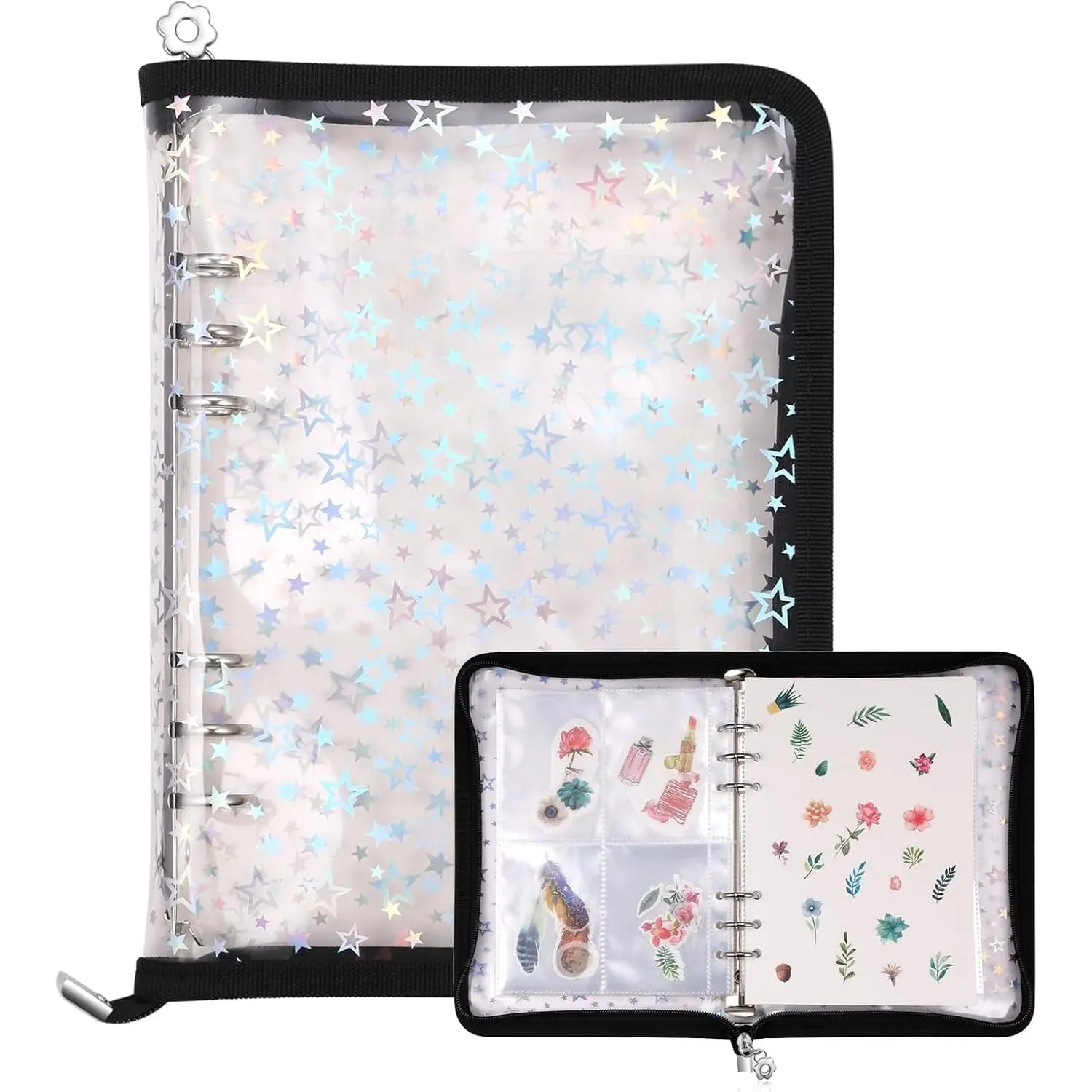 4 in 1 Sticker Storage Organizer, A5 Sticker Collecting Book Album Holder Binder with 140 Pockets Sleeves and 20 Sheets Reusable Release Paper,Black