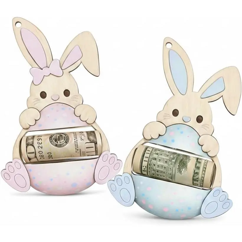 Set of 2 Easter  Holder - Bunny Egg  Holder,  Wooden Basket Stuffers for ,,  Boy Girl, Easter Basket Decorations (Mix)
