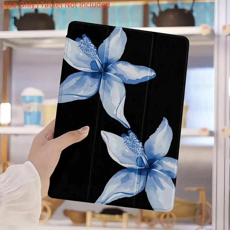 Blue Flower Tri-Fold Flip Cover Stand with Pen Holder and Anti-Drop Tablet Case for iPad Air 4th/Air 5th (10.9-Inch), 7/8/9th (10.2-Inch), 5th/6th, Air 1st/Air 2nd (9.7-Inch), Air 3rd (10.5-Inch), Pro (11-Inch), 10th Generation