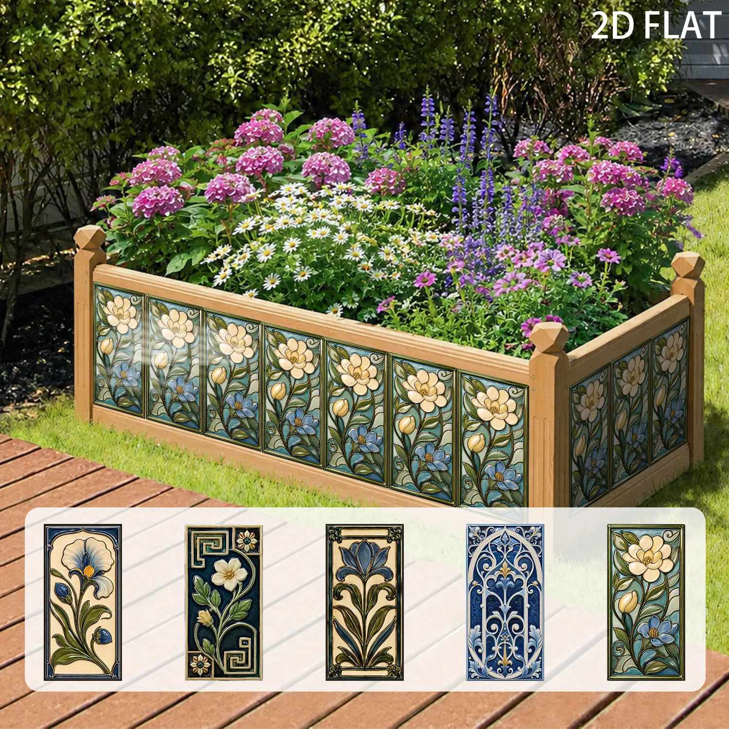 Retro Floral Tile Trim Decals, Self Adhesive Waterproof Backsplash Border Stickers, 14x28cm, Faux Glaze Finish, Waistline Decoration