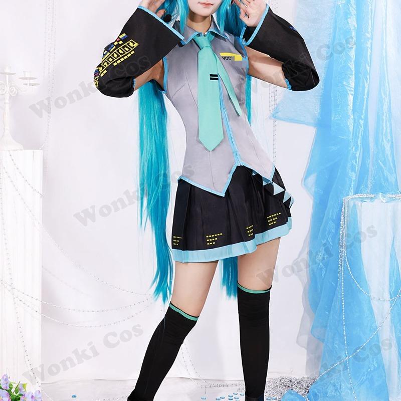 V Miku Cosplay Costume Green Ponytail Wig Virtual Singer Cosplay Shoes Boots Official Uniform for Girl Party Comic Con Outfits