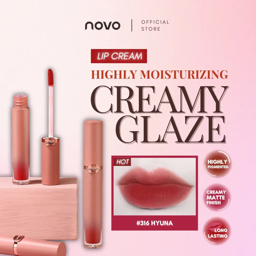 NOVO Matte Velvet Lip Gloss, High Pigmentation, Lightweight, Non-Sticky, Moisturizing, Brightening, Long-Lasting Color, Perfect for Daily Use