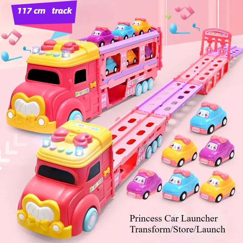A large carrier truck toy set with 6 mini cars for kids for kids play, learning, and parent-child activities. stunts