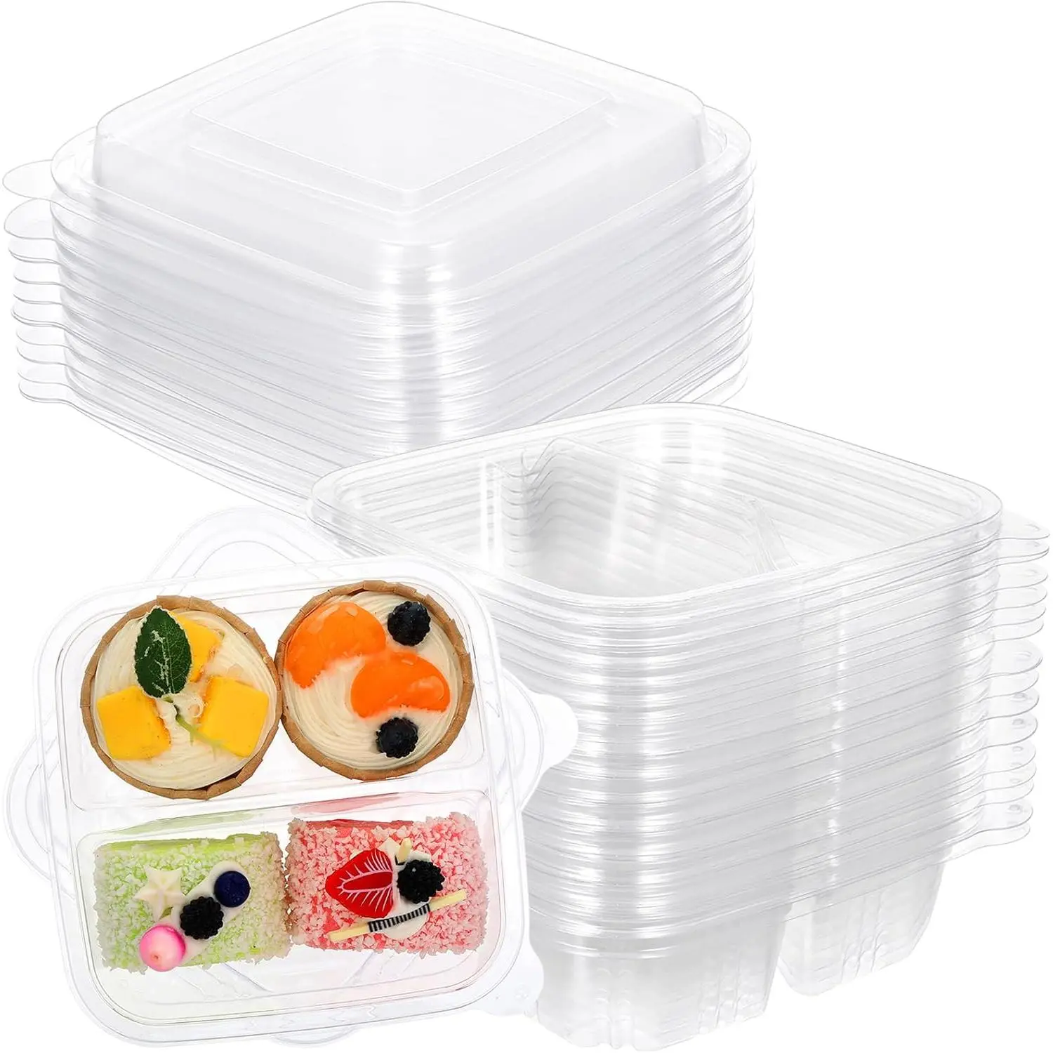 20 count Bento Snack Containers 2 Compartment  Storage Containers Plastic Divided Bento Boxes Disposable Meal Prep Lunch Boxes with  for Office Work Travel and Outdoor Activities