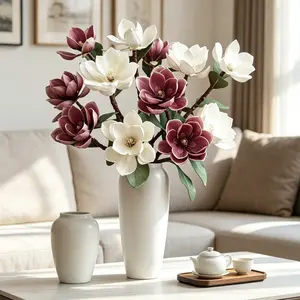 1PC, simulated magnolia flower, soft to touch, high-end wedding Valentine's Day gift, indoor and outdoor home decoration, artificial flower decoration, elegant dining table DIY centerpiece