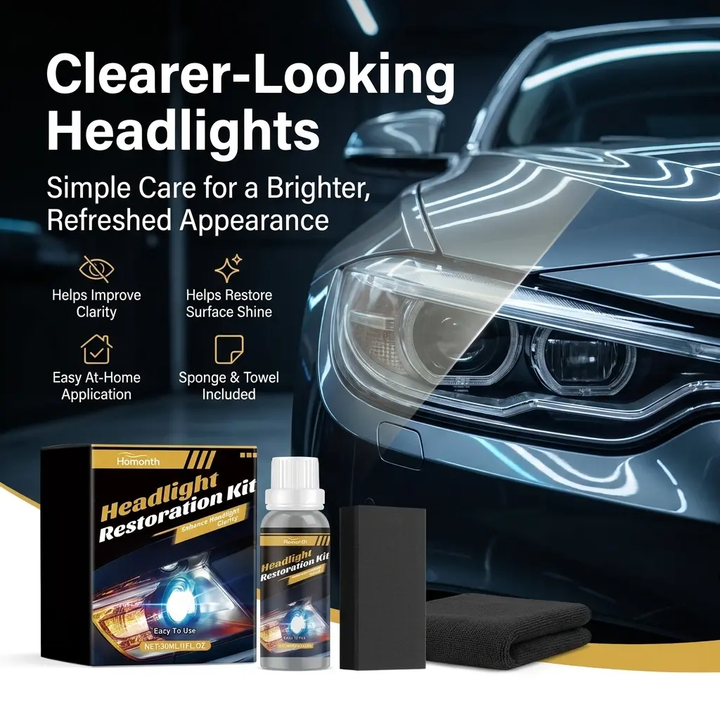 Headlight Restoration Kit, Car Headlight Cleaner and Polish Care Kit for Cloudy Headlights, Yellowing, Oxidation, Light Surface Marks, Haze, Lens Cleaning, Auto Lamp Cover Care, All-Purpose Auto Surface Cleaner and Daily Car Maintenance Use