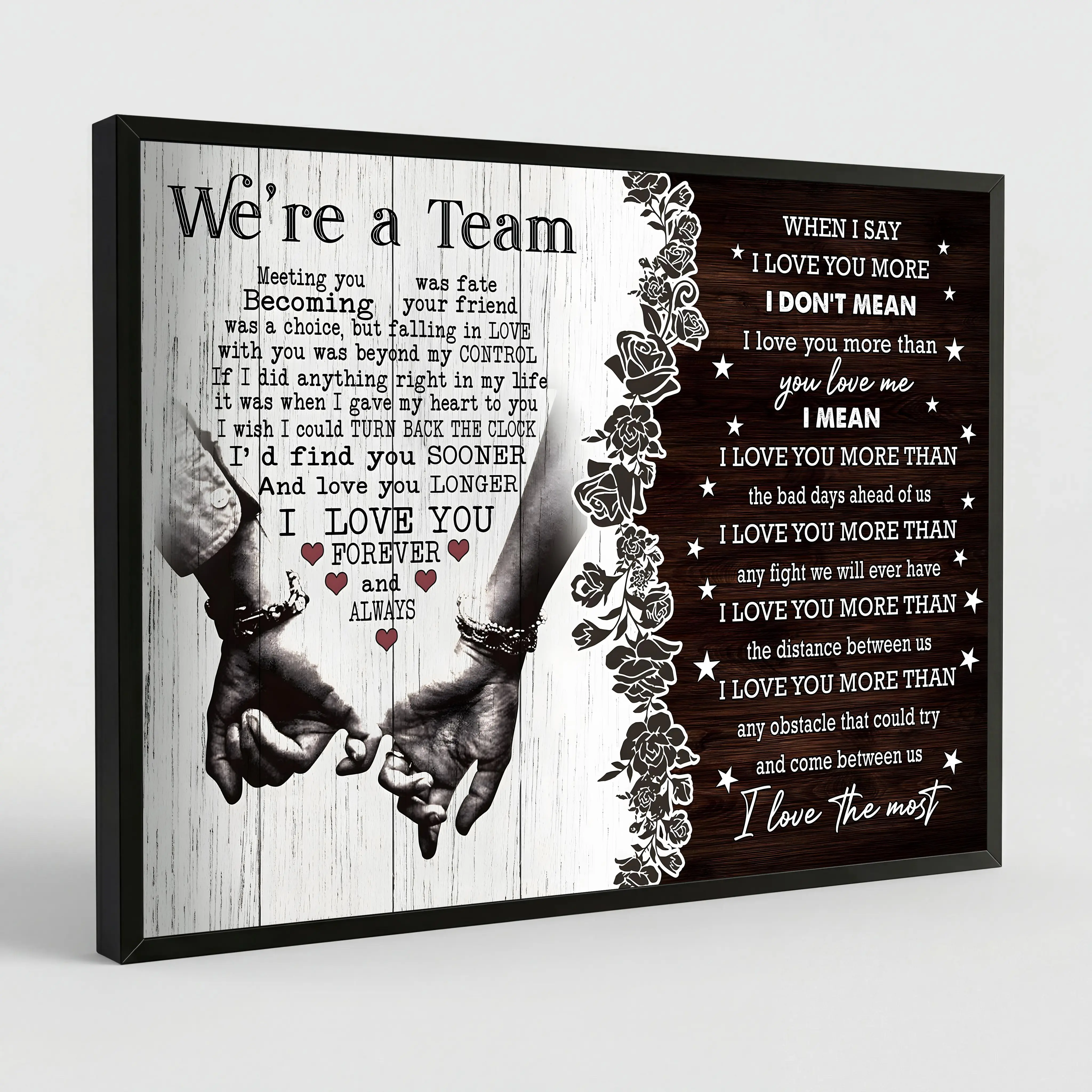 I Love You More Framed Poster, Couple Love Quote Canvas Wall Art, Wooden Frame Printed Canvas Art, Romantic Wall Decor for Bedroom Anniversary Gift