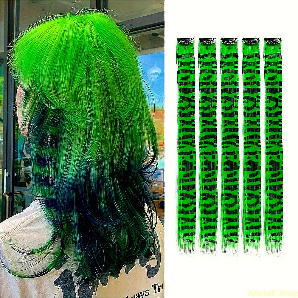 5pcs Invisible Clip-In Hair Extensions Colorful Heat Resistant Synthetic Hair Extensions