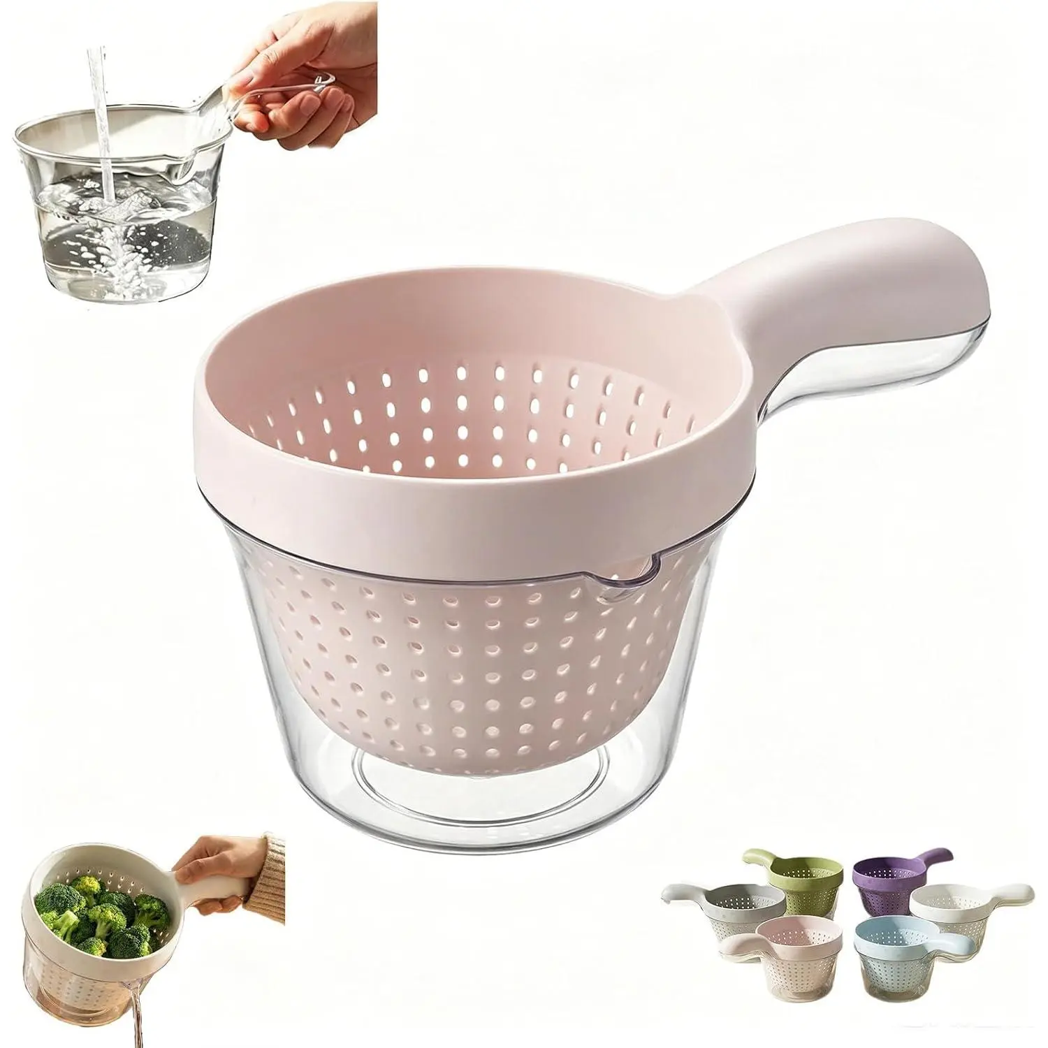 Small Fruit Colander and Dual Layer Draining Basket, Dual Layer Space Saving Berry Strainer for Pasta Salad and Beans