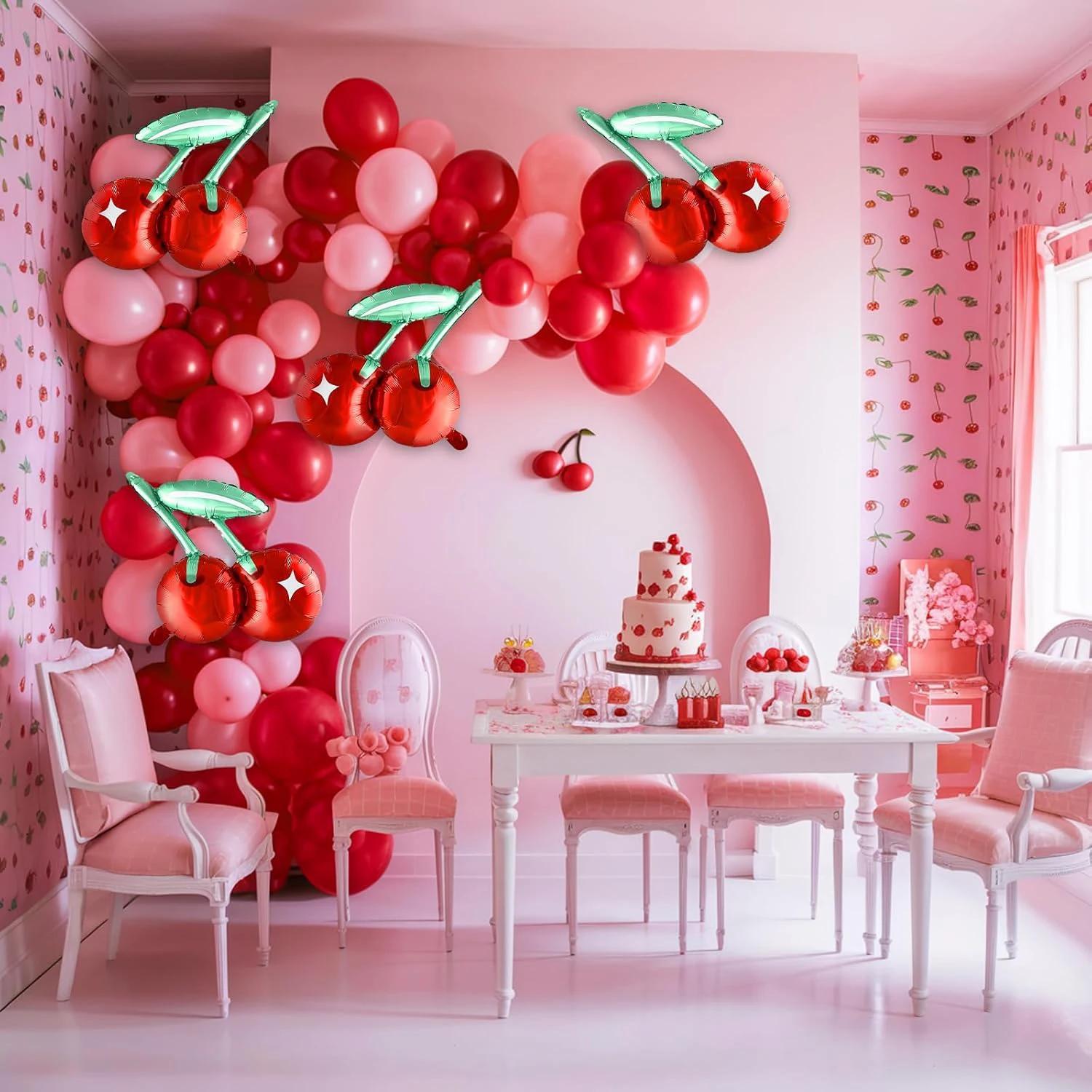 2/4/5/6pcs Cherry Aluminum Film Balloon Fruit Theme Sweet Girl lovely Cherry Birthday Party Valentine Scene Decoration Balloon