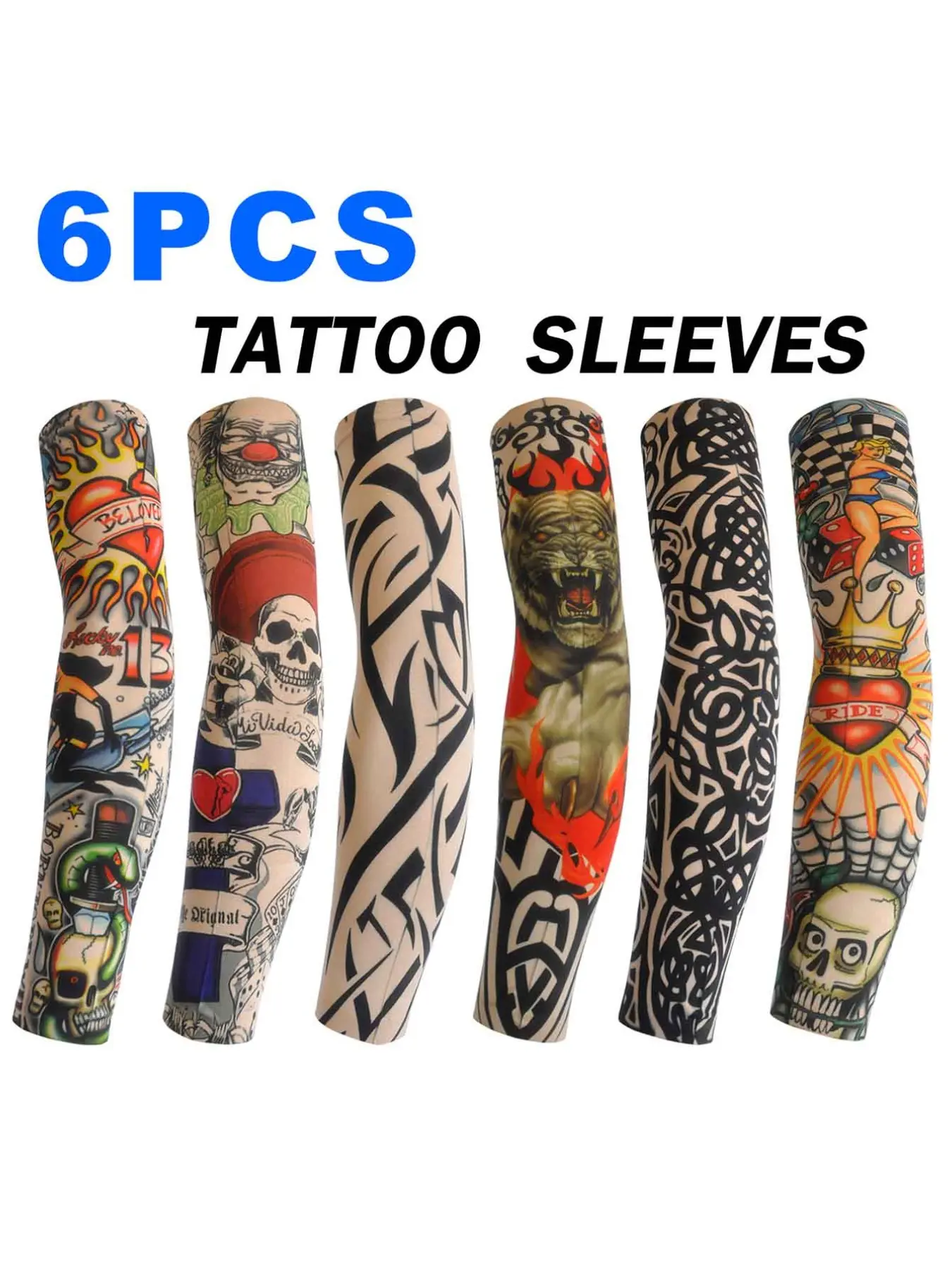 8PCS/6PCSTattoo Sleeves UV Protection for Men Women Realistic Stretchy Cooling Fake Tattoo Arm Covers for Cycling Driving Fishing Outdoor Sports Cooling Protective Sleeves