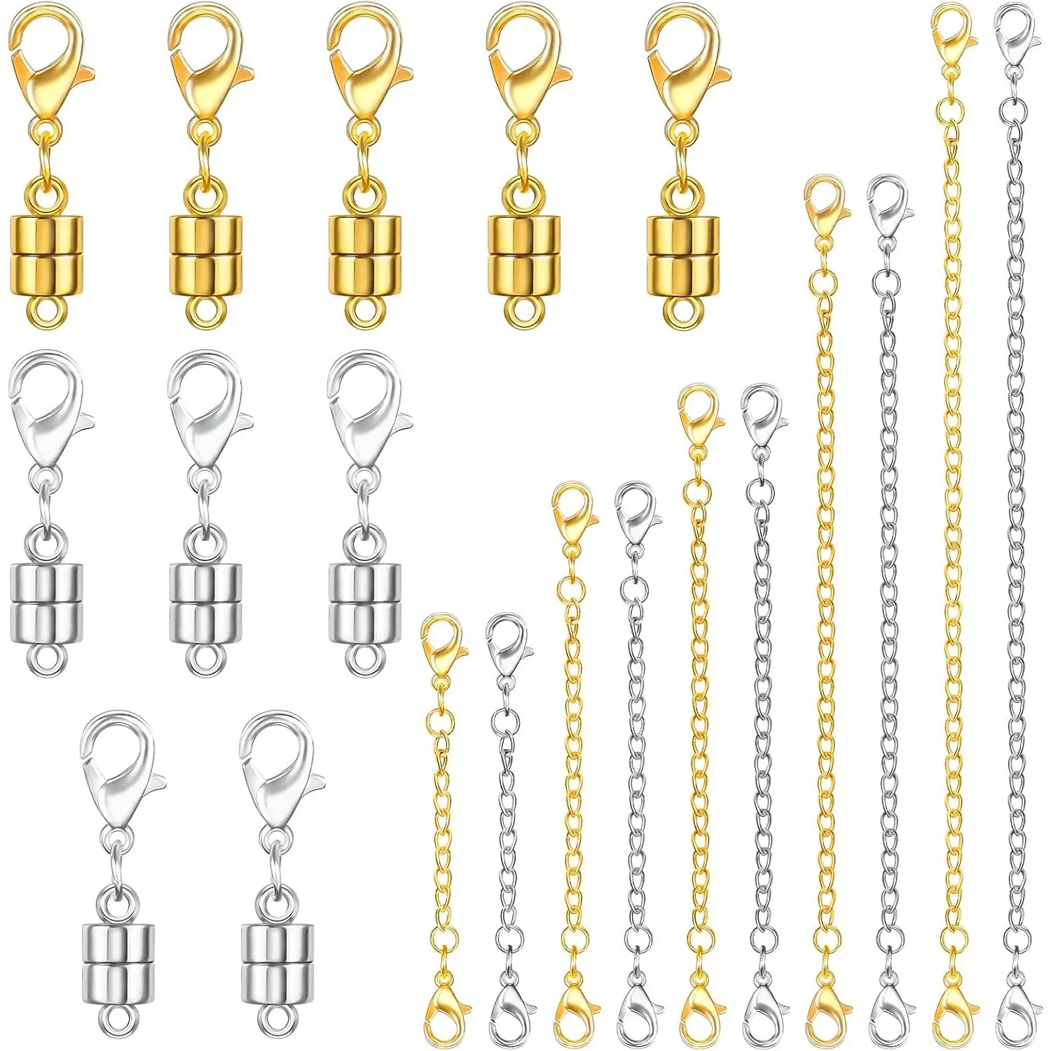 20 Pack Necklace Extenders,  Necklace Clasp with Lobster Clasp, 18K Plated Brass  Converters and Stainless Steel Extender, Suitable for Bracelet Necklaces Anklet Chains, &