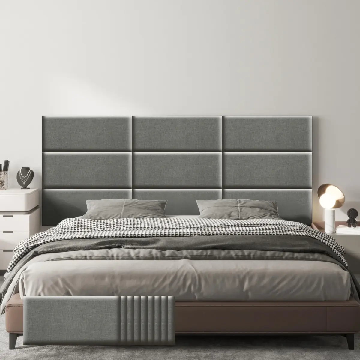Modern Padded Peel and Stick Headboard Panels, 12-Pack Faux Leather Self-Adhesive Wall Cushions, Decorative Wall Tiles for Bedroom & Apartment Makeover
