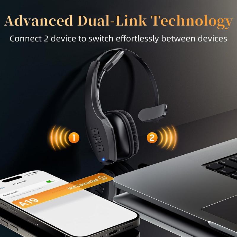 Bytewaveshop Trucker Bluetooth Headset, Wireless  with Mic,Bluetooth Headset with Dual Noise Cancelling Microphone & Mute Button, 55Hrs Working Time PC Headset for Cell Phones, Computer, Truck Driver Audio Headphone