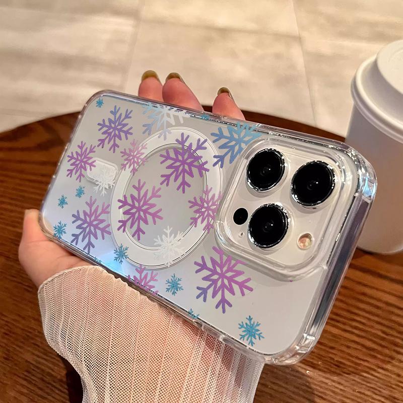 Dreamy Gradient Snowflakes for Winter Solstice MagSafe Case for iPhone 17 Pro Max Air 16 16e 15 14 Plus 13 12 11 X XS Pattern Magnetic Acrylic Back TPU Edges Shockproof Ultra Thin Mobile Phone Cover Valentine's Day Gift 2D printing