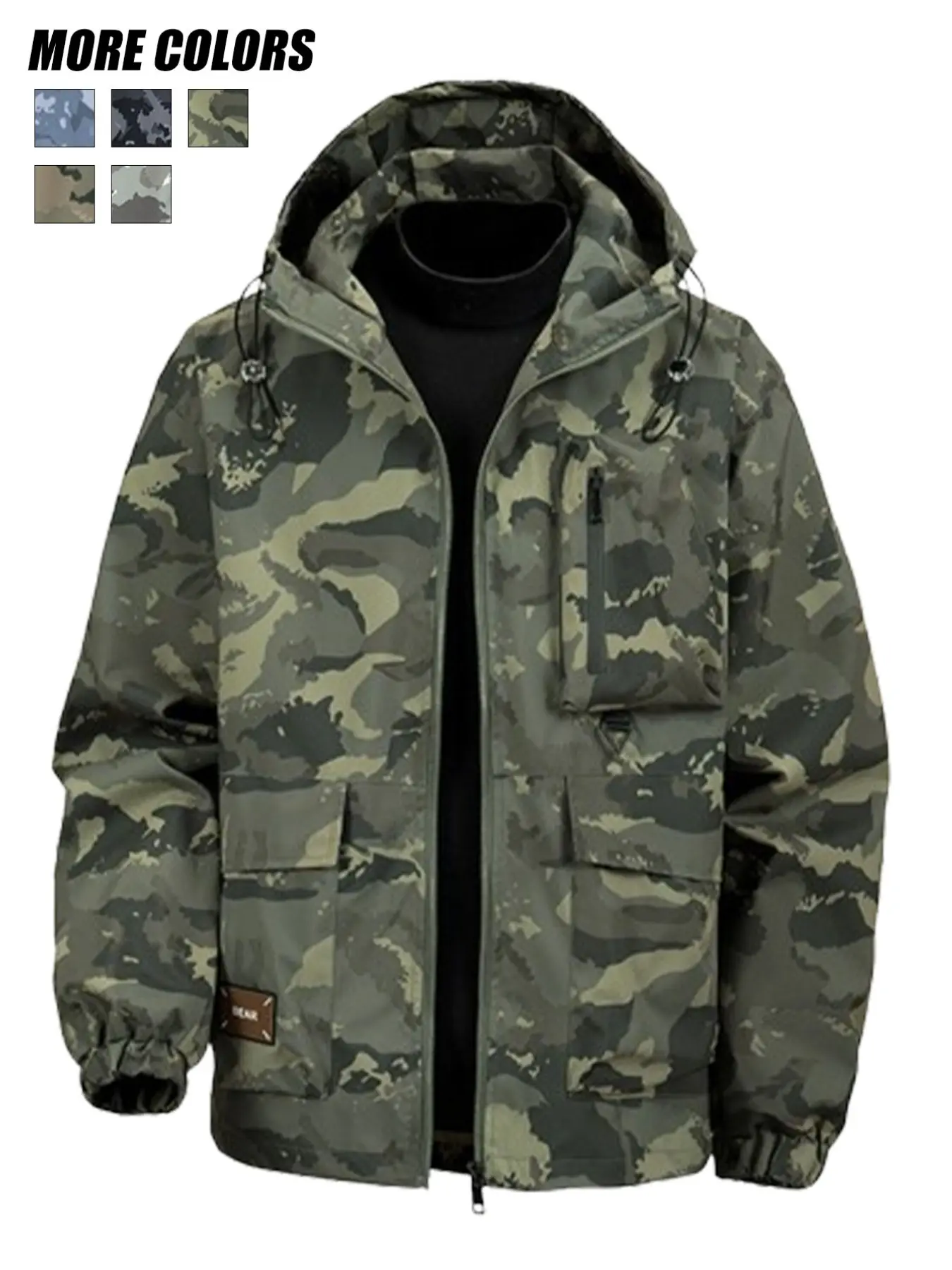 Men's Fall Winter Hooded Camouflage Jacket, Fashion Waterproof Windproof Coat, Stylish Outdoor Apparel for Men, Perfect for Cold Weather