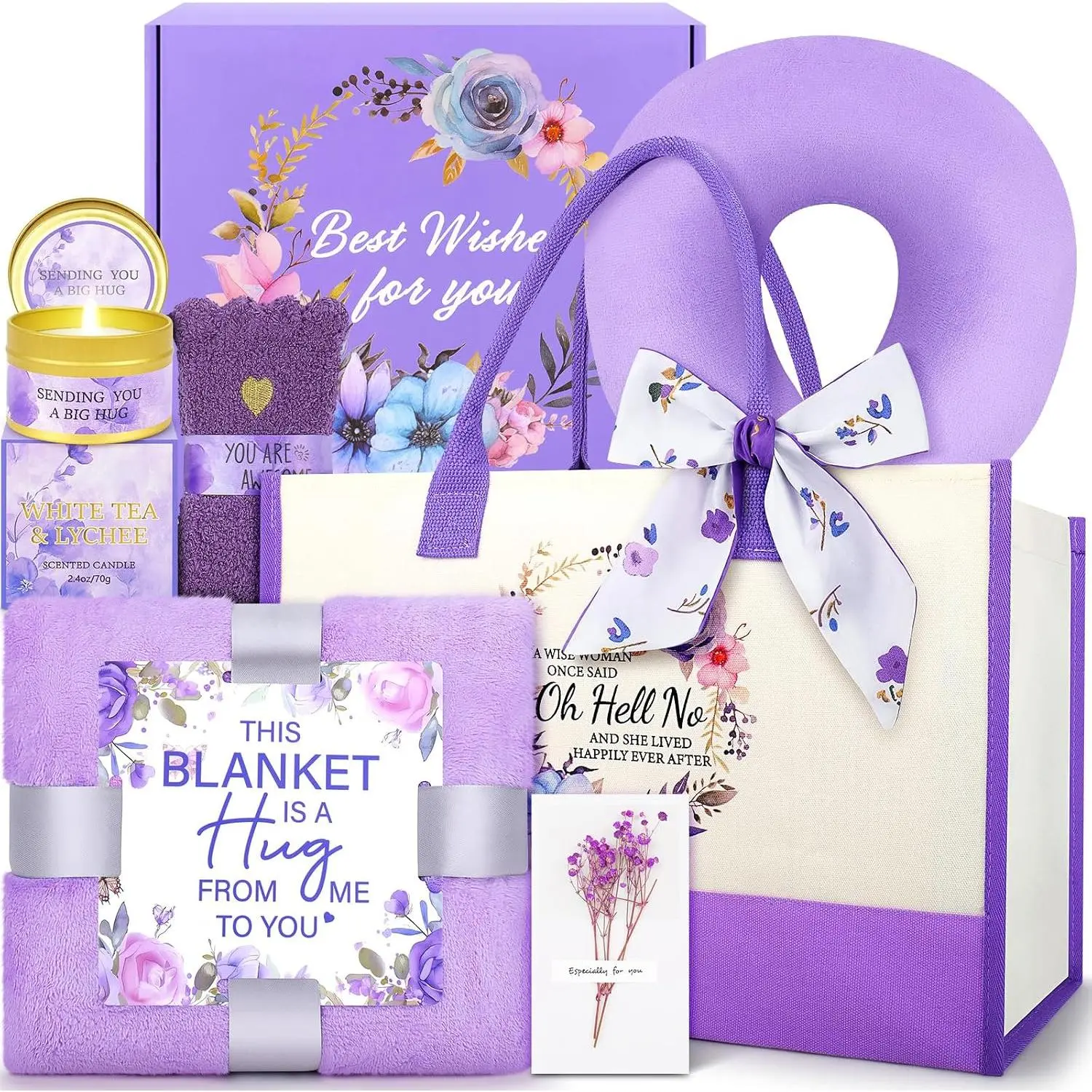 Birthday Gifts for Women - Happy Birthday  Basket for Mom, Wife, Girlfriend, Sister, Her, Pillow/Blanket/Tote Bag/Self Care Package Get Well Soon Baskets for Women Birthday Gifts