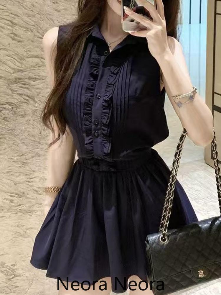 2025 Summer High Street Vintage Thin Dress Women Design Chic Loose Sleeveless Lapel Dresses Female Retro Casual Shirt Outfits