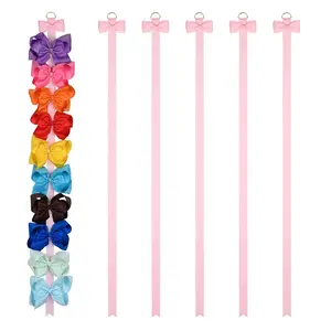 6 PCS 40" Long Bow Holders for Girls Clip Hair Bows Organizer - Pink