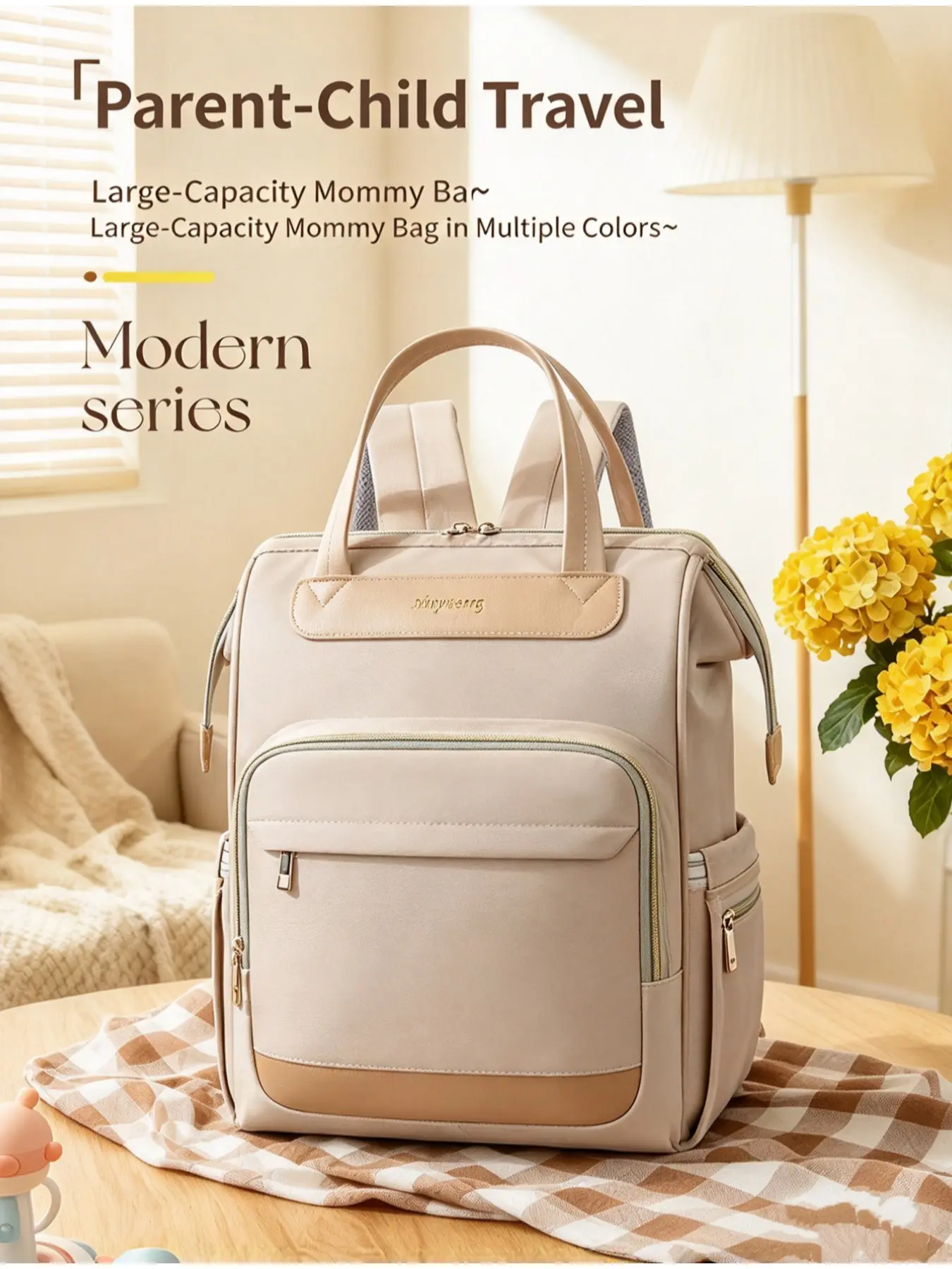 Mummy bag, new style backpack, multi-functional maternity bag, large capacity carrying bag, lightweight mom bag, fashionable backpack, Multifunctional Diaper Backpack