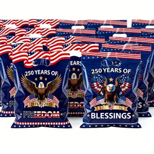 50/100pcs 250Th Anniversary Commemorative Gift Bags, Plastic Gift Bags with Bald Eagle Design And Handles, Independence Day Patriotic Themed Party Gift Bags