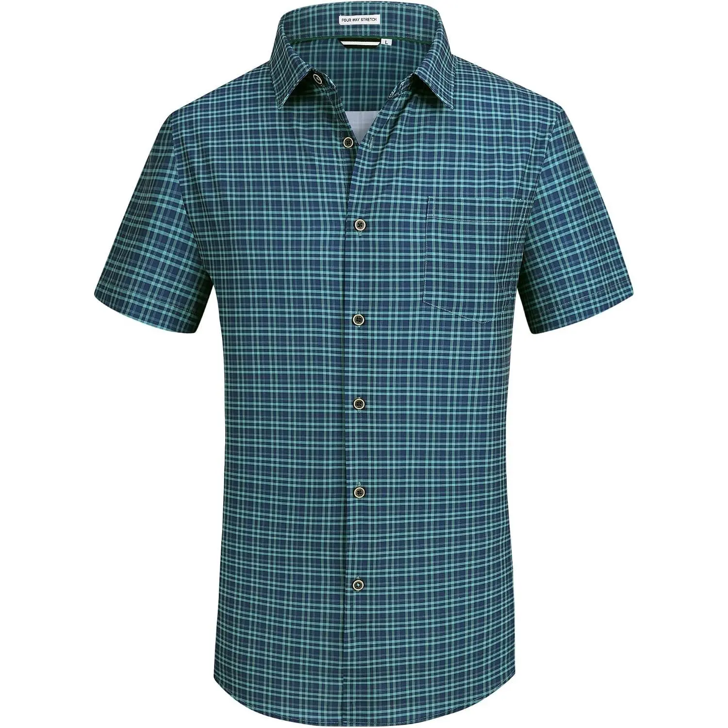 Men's Short Sleeve Wrinkle-Free Button Down Dress Shirt with Pocket, 4-Way Stretch Lightweight Fabric Ideal for Business, Office, Daily Casual Summer WearGift