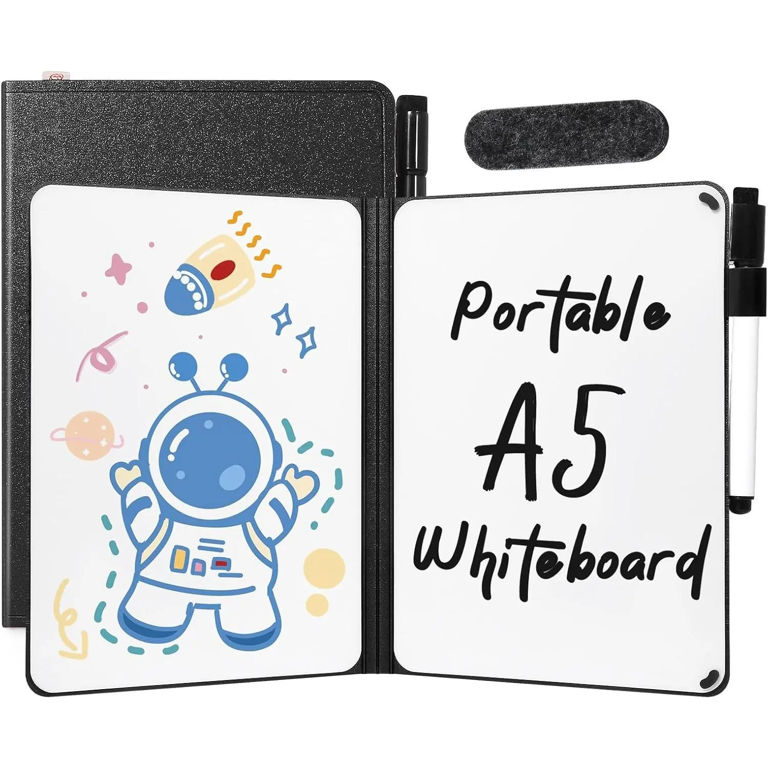 Portable White Board Dry Erase, Double Sided Folding Whiteboards with Pen, Mini Portable Dry Erase Board for Study, Meeting, Doodling, Planning, Black