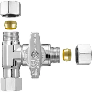 Lead-Free 3/8" x 3/8" x 3/8" 1/4 Turn Brass Threaded T-Connector Valve for Faucets, Dishwashers, Refrigerator Icemakers, RO Water Filters, Toilets, Bidets