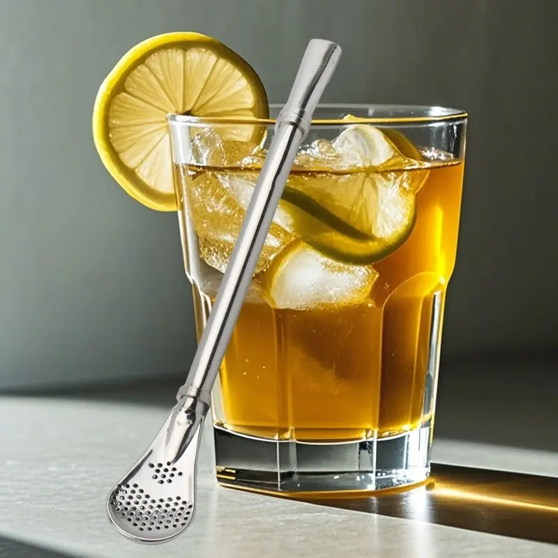 1 piece of 304 stainless steel creative straw spoon, two sizes to choose from, coffee and milk tea dual-use filtering and stirring spoon, tea cup filtering spoon, cute creative coffee stirring spoon, tea filter spoon