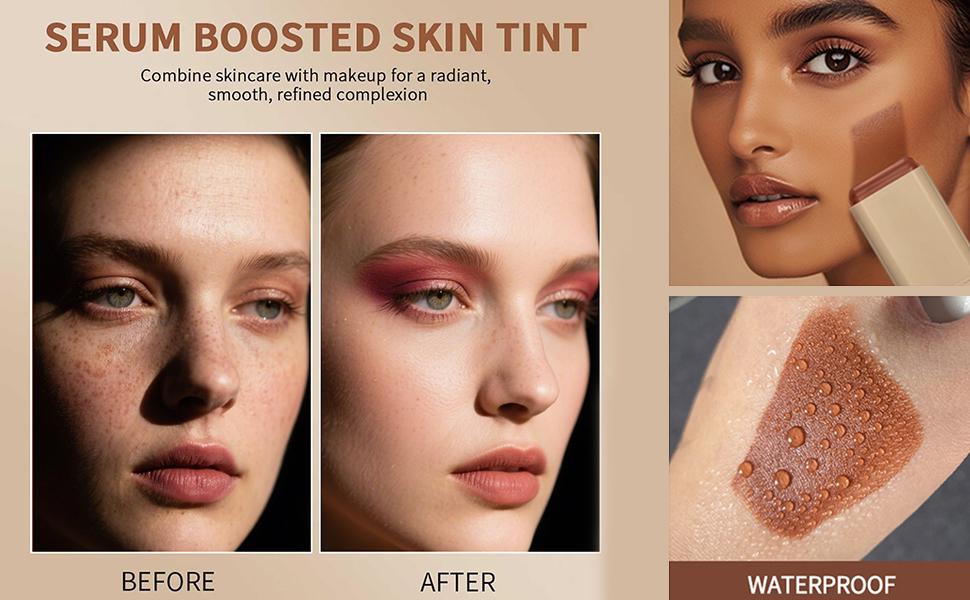 Skynii Beauty Balm Serum Boosted Skin Tint, Foundation Stick, Tinted Moisturizer for Face, Full Coverage Foundation, Concealer Stick for Foundation Makeup, Contour Sticks for Face Makeup, Dewy Finish (#03)