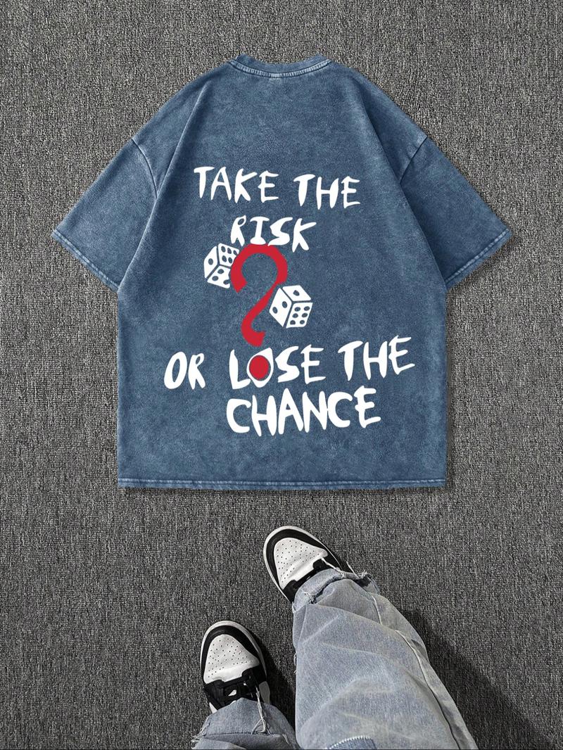 Men's Vintage Dice Print Round Neck Tee, Regular Fit Casual Short Sleeve T-shirt for Summer, Men's Top for Daily Wear