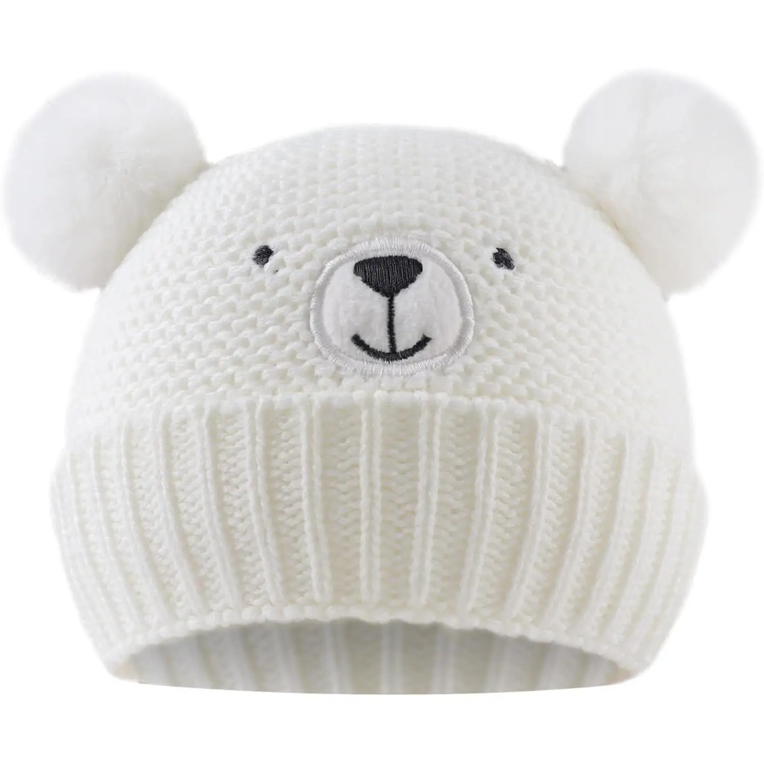 Cute Bear Pompom Knitwear Baby Hat - Safe Materials Winter Knitted Beanie for Infant Toddler Boys Girls, New Model Bonnet