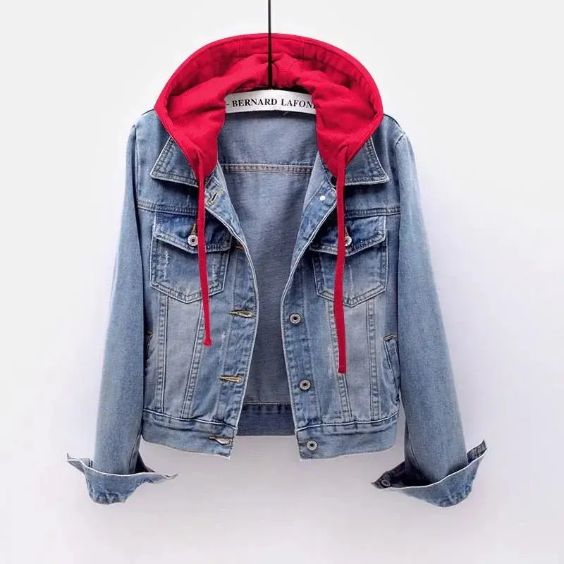 Women's Casual Detachable Hoodie Denim Jacket