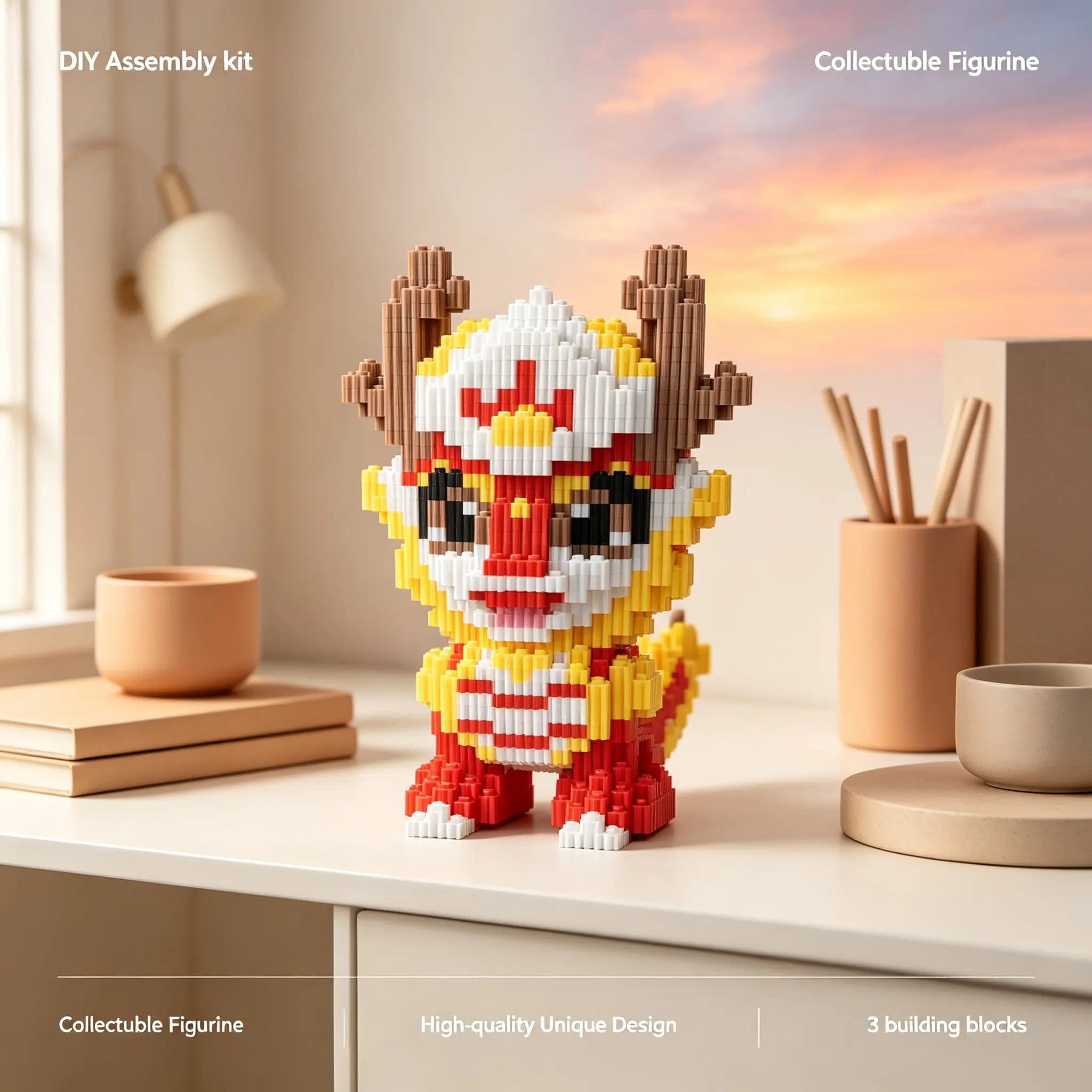 God Beast Fire Qilin 3D Puzzle Building Block, Home Office Decor, Party Decoration, Ideal Gift, Handmade Craft, Collectible Statue