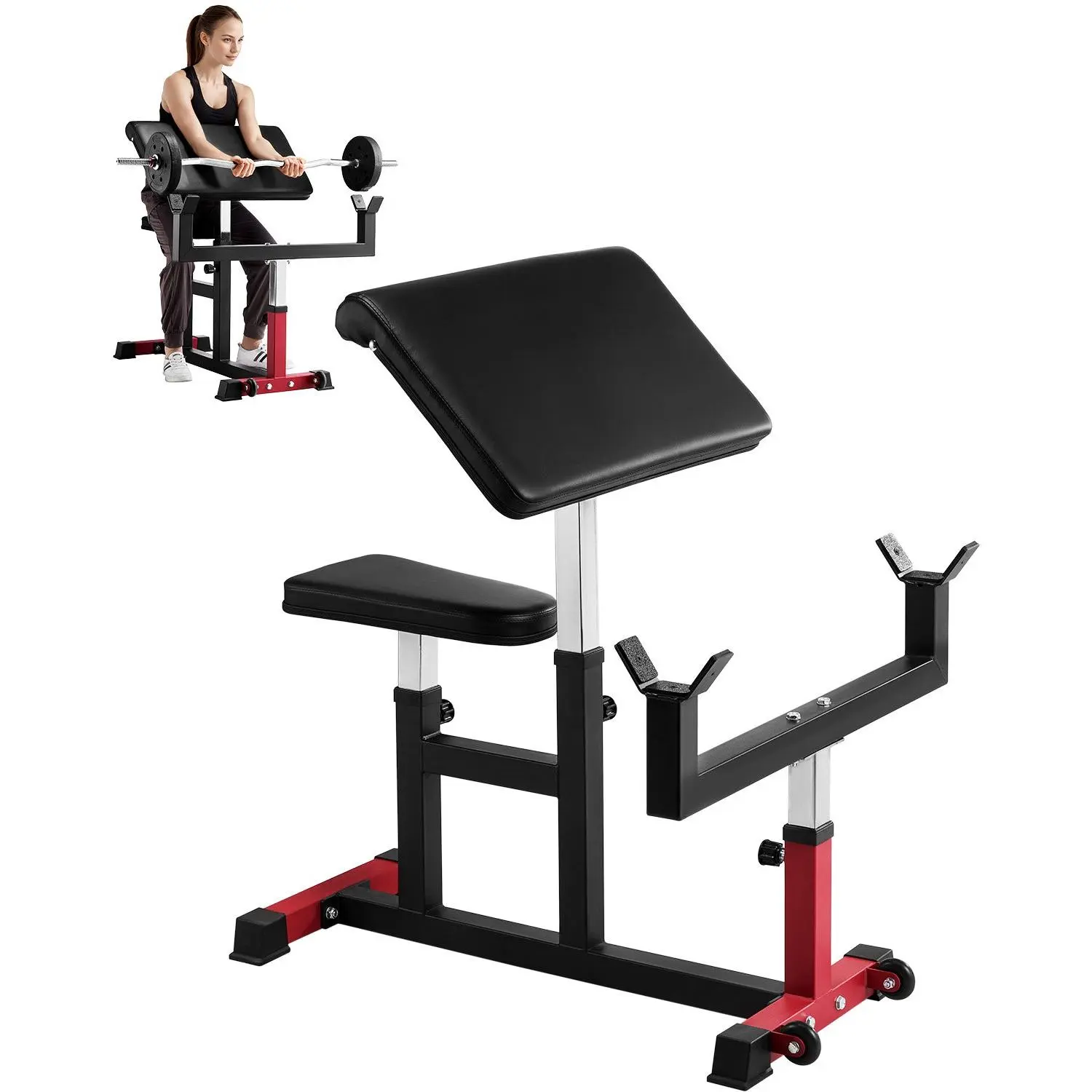 VEVOR Preacher Curl Bench with Metal Frame, 440 lbs Max Load Strength Training Equipment for Home Gym Users, Seated Isolation Training Station for Barbell Dumbbells, Adjustable Weight Bench