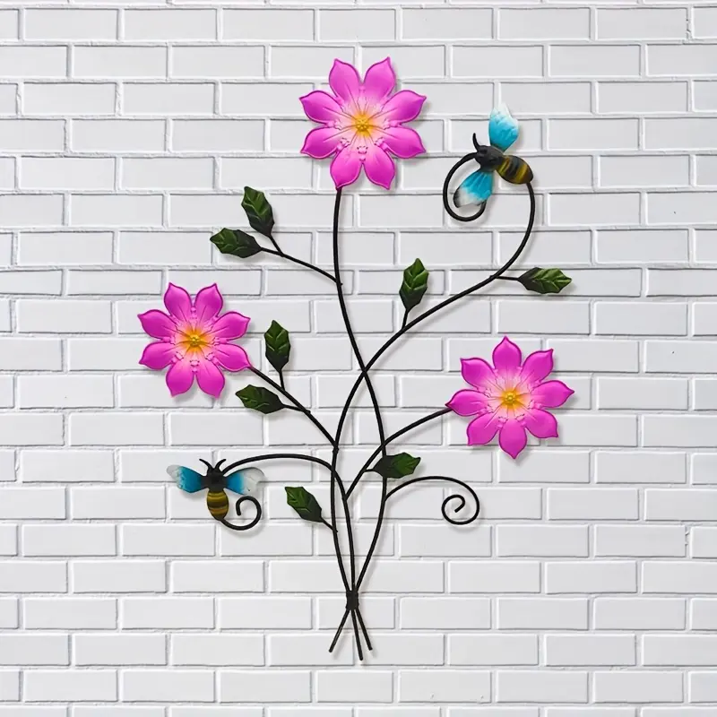 [3D] 1pc Metal 3 Outdoor Wall Decor Suitable for,, Balcony, & Ladybug Ornament, Metal Flower Decoration with & Insect Accent, Low-Maintenance for Landscape