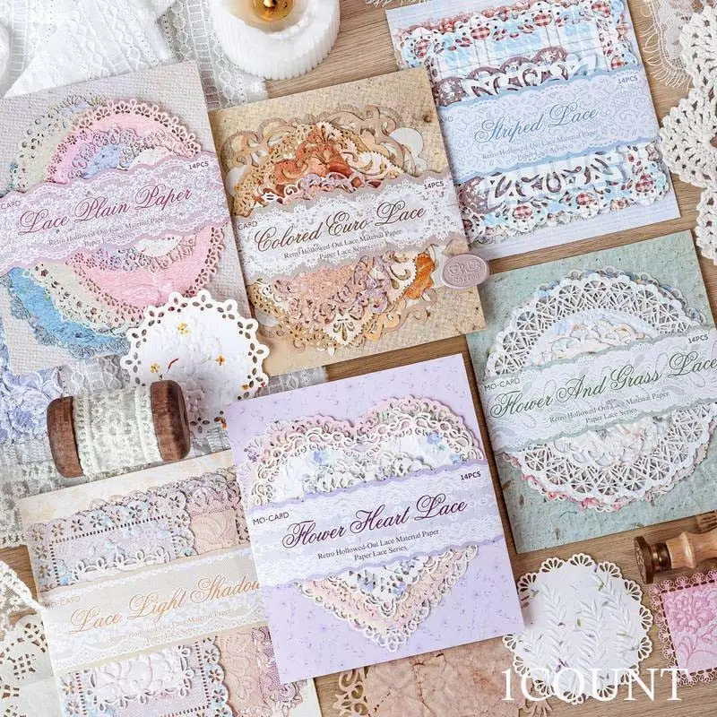 French Vintage Floral Lace Paper, 20 Sheets with Scalloped Edges, Multicolor Blanks for Scrapbooking, Journaling, Card Making, Patterned Papers