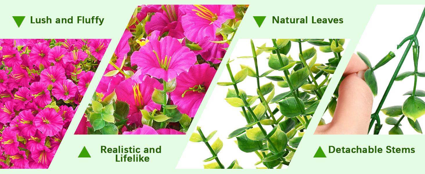 10 Bundles Artificial Fake Flowers Plants for Outdoors, Faux Petunias Silk Flower UV Resistant No Fade for Front Porch Patio Home Garden Blcony Yard Outdoor Spring Summer Decor
