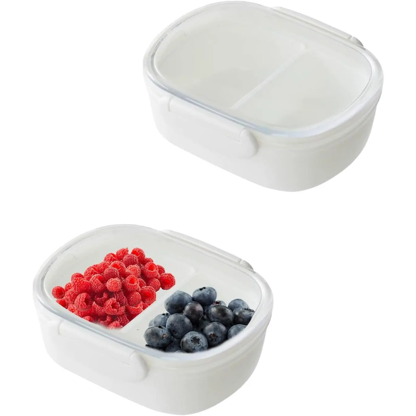 2 count Double Compartment Snack Containers with Clear Airtight , Small  Snack Pack Box with 2 Removable Compartments, Portable Divided  Storage Containers for Mini Fridge,Picnic, White