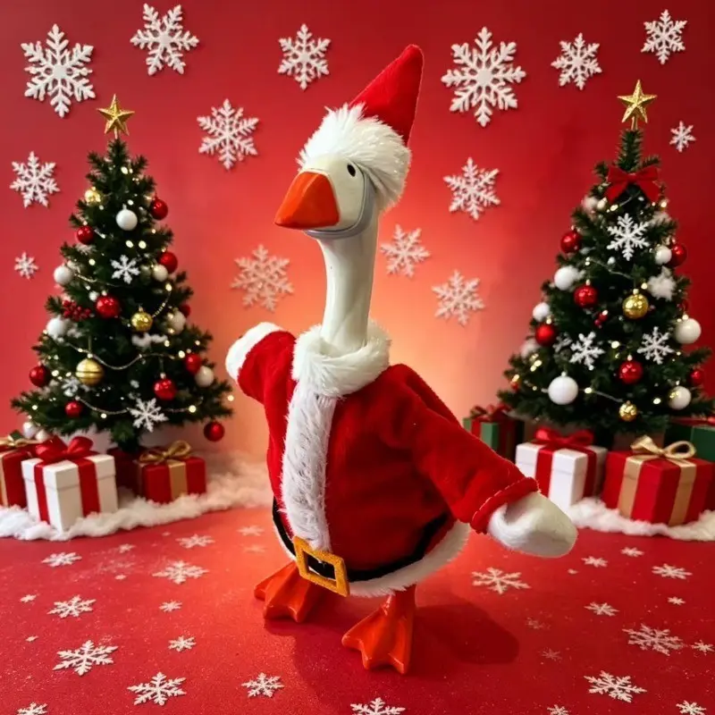 Santa Claus Desktop Goose Costume, Belt Santa + Hat for 7-Inch Mini Goose Statue, Holiday Festive Office Home Decor Ornament