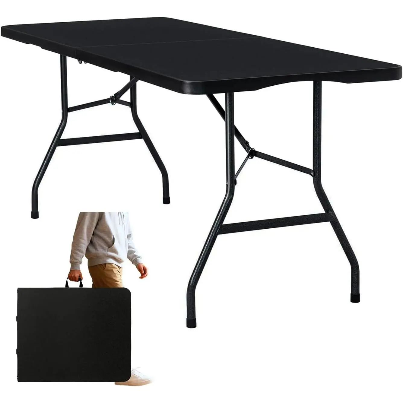 Folding Table 6ft Foldable Table with Built in Handle & Steel Legs / 6FT Heavy Duty Folding Portable,Perfect for Party, Dining Indoor/Outdoor Events, Tailgating & Backyard BBQ, Black