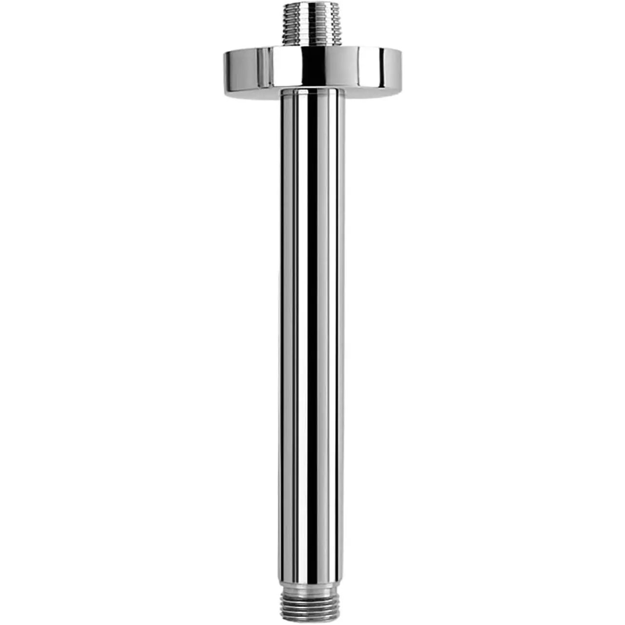 Ceiling Mounted Shower Arm with Flange and Teflon Tape,  Connection 1/2 NPT Straight Round Arm for Fixed Rain Shower , Thicken Stainless Steel (6 Inch, Chrome)