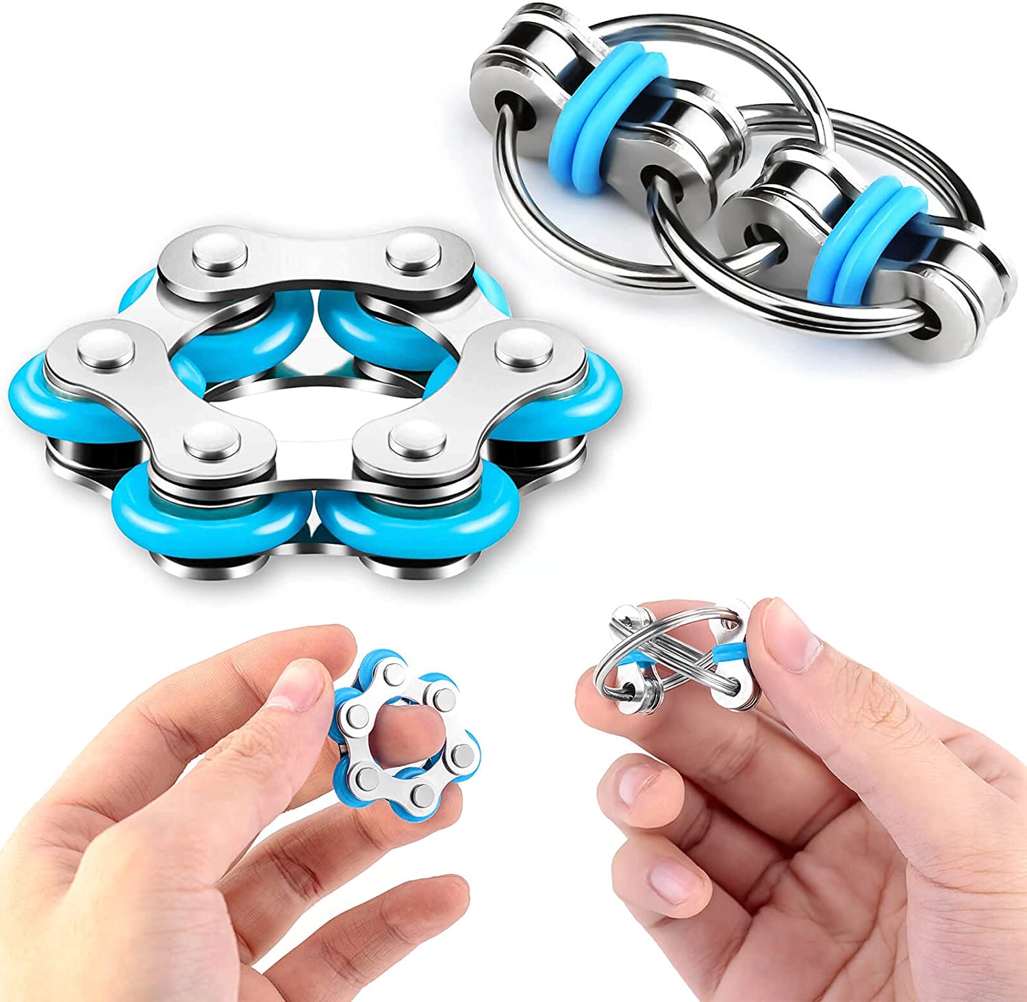 Bike Chain Fidget Toys Set - Six Roller Chain & Key Flippy Chain Novelty Stress Relief Toys for Pressure Relief Autism ADHD  ADD easter toy
