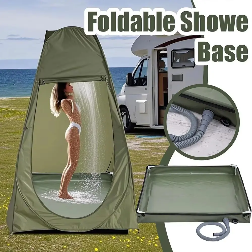 Foldable Portable Shower Base for Camping Tent, PVC Oxford Fabric with Drain Valve, Ideal for Beach RV Travel Pet Bath